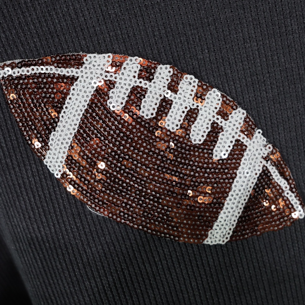 Women 's Oversized Sequin Football Sweatshirt Game Day Long Sleeve M , Graphite - Picture 7 of 8
